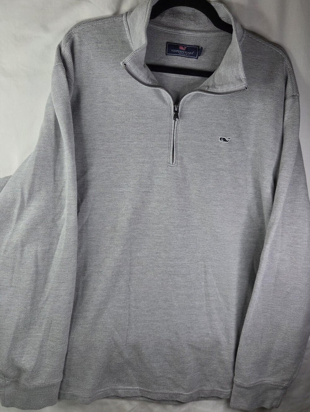 Vineyard Vines Mens Saltwater Stripe 1/4 Zip Pullover Grey/White Striped Sz XL